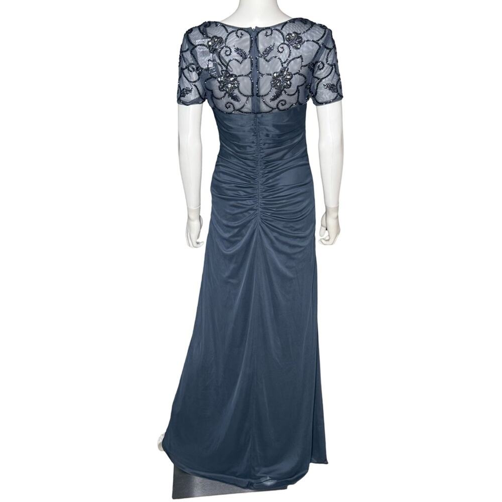 XSCAPE Beaded Illusion-Trim Side-Ruched Gown Charcoal Women’s NWT - Picture 8 of 14